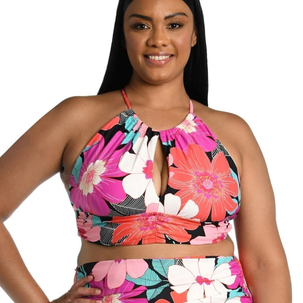 NWT La Blanca Women's Plus Size In Full Bloom Floral High Neck Swim Tankini Top